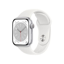 Apple Watch Series 8 (GPS 41mm) Smart watch - Silver Aluminium Case with White Sport Band - Regular. Fitness Tracker, Blood Oxygen & ECG Apps, Water - Refurbished