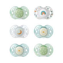 Tommee Tippee Night Time Soothers, 18-36m, Pack of 6 Dummies, Symmetrical Orthodontic Design, BPA-Free Silicone Baglet