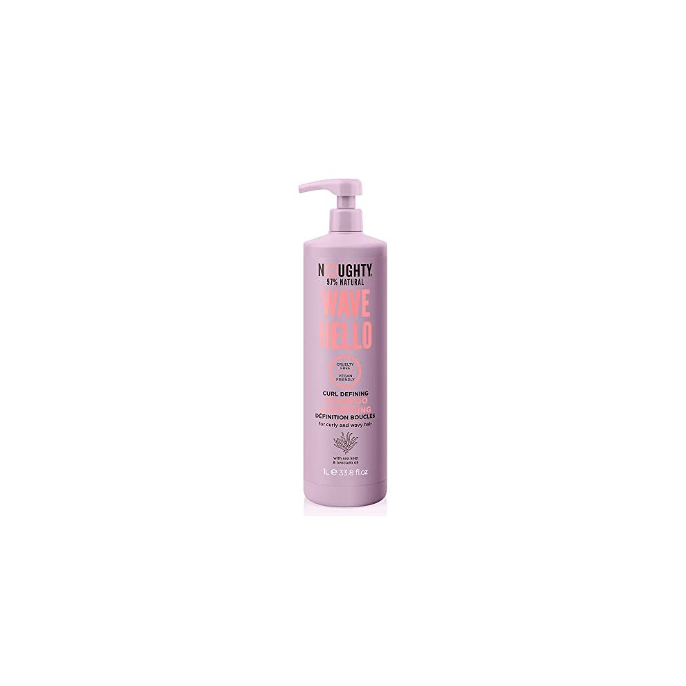 Noughty Wave Hello Curl Defining Shampoo, 97% Natural Sulphate Free Vegan Haircare, Vitamin Rich Formula For Curly & Wavy Hair (1L)