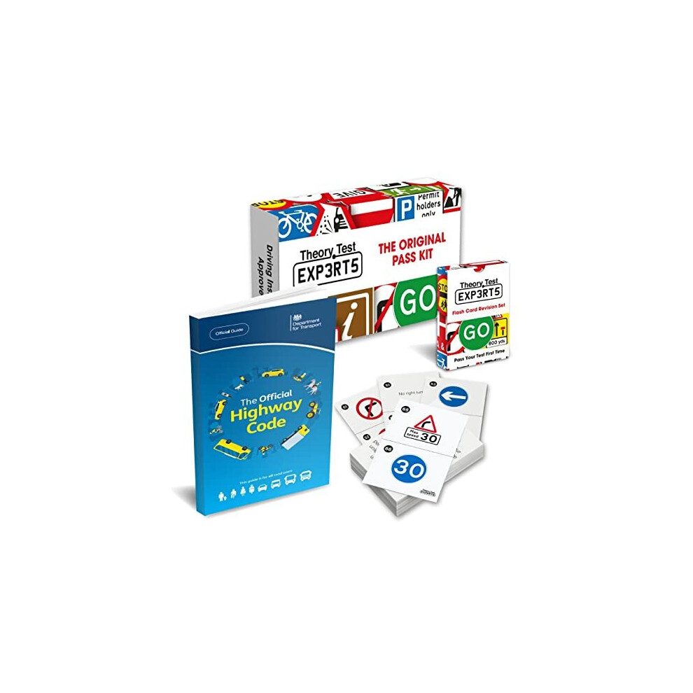 Theory Test Experts Pass Kit - The Highway Code 2022 UK + 128 Road Signs Flash Cards 2022 UK - Driving Instructor Approved - Driving Test Gifts For