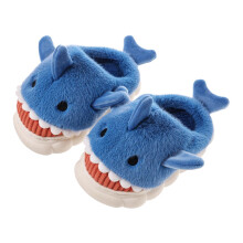 (Blue, 36-37) Kids Shark Slippers Plush Warm Slippers Slip On Fluffy Shoes For Winter
