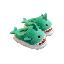 (Green, 26-27) Kids Shark Slippers Plush Warm Slippers Slip On Fluffy Shoes For Winter