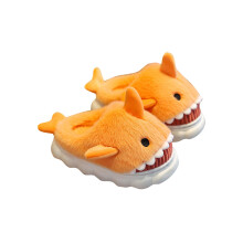 (Orange, 30-31) Kids Shark Slippers Plush Warm Slippers Slip On Fluffy Shoes For Winter