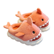 (Red, 24-25) Kids Shark Slippers Plush Warm Slippers Slip On Fluffy Shoes For Winter