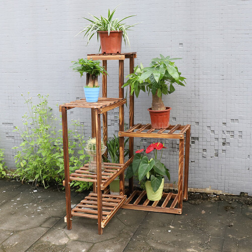 6-stufiger hölzerner Garten gestaffelt Blumen Display Pflanzenständer 2