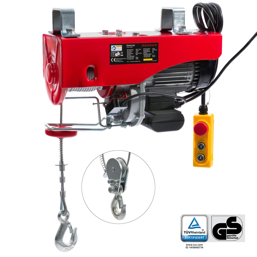 Arebos Electric Cable Winch Motor Winch Cable Hoist Winch 500-1000 Kg
