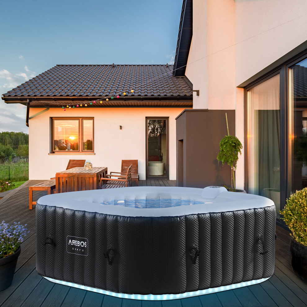 AREBOS Inflatable Hot Tub | Indoor/Outdoor Spa Pool | 154 x 154cm | LEDs | 4 persons | 100 massage jets | heating | Incl. cover | Bubble Spa& Massage