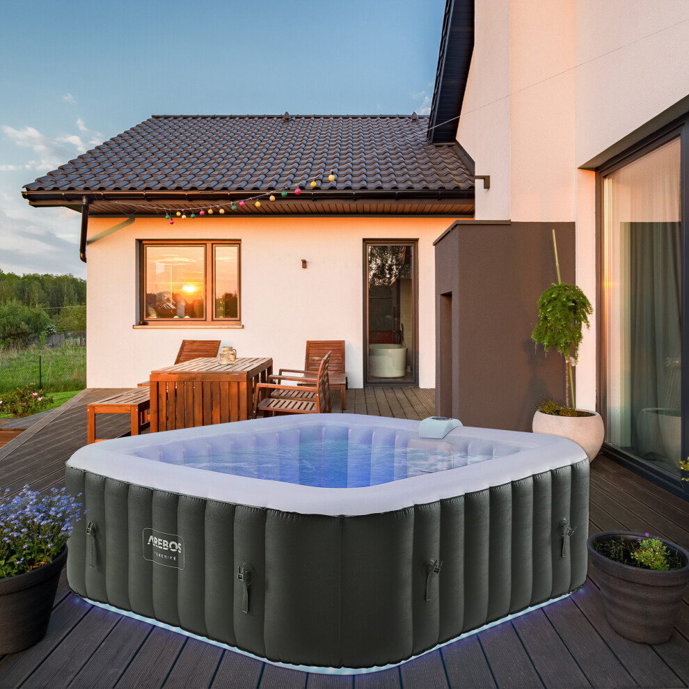 AREBOS Inflatable Hot Tub | Indoor & Outdoor Spa Pool | 2400W |6 persons | 185x185cm | LED lighting | 130 massage jets |  Bubbles & Massage