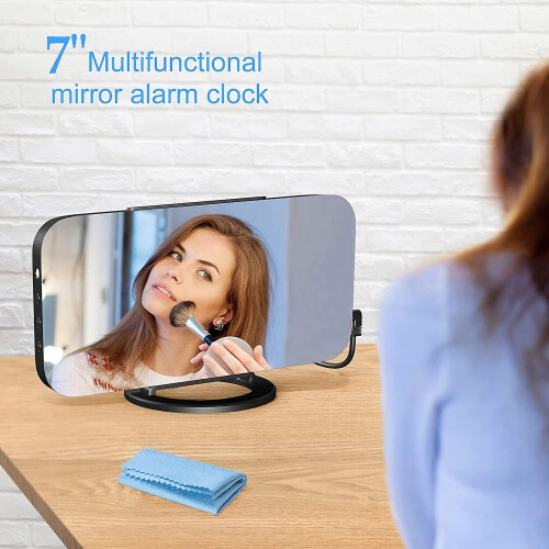 (White) Digital Alarm Clock Desktop Mirror Surface Clock With Dual Usb Led Display For Office Home 2