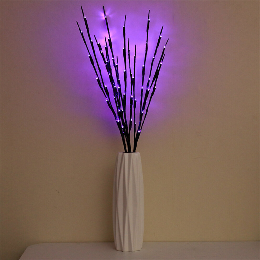 (Purple) 20 Bulbs LED Willow Branch Lamp Artificial Branch Willow Twig Vase Lights Battery Powered