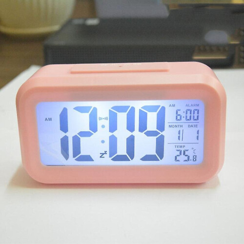 (Pink) Digital Alarm Clock Smart Bedside Night Light With Temperature Snooze LcdDigit Display