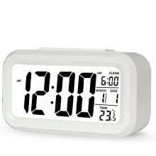 (White) Digital Alarm Clock Smart Bedside Night Light With Temperature Snooze LcdDigit Display
