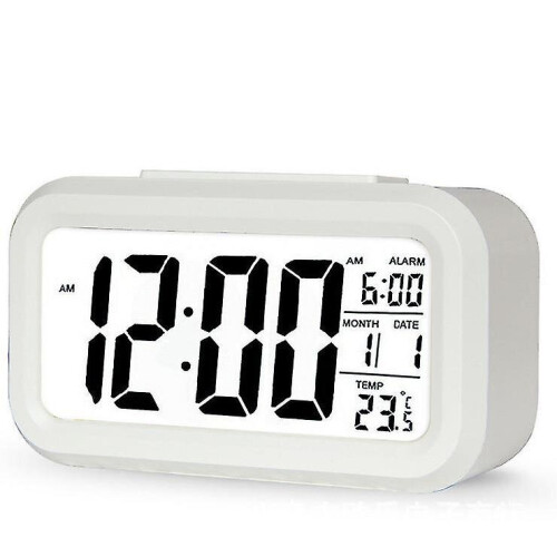 (White) Digital Alarm Clock Smart Bedside Night Light With Temperature Snooze LcdDigit Display