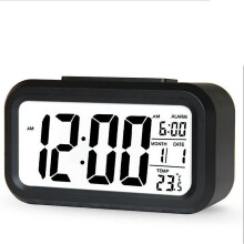 (Black) Digital Alarm Clock Smart Bedside Night Light With Temperature Snooze LcdDigit Display
