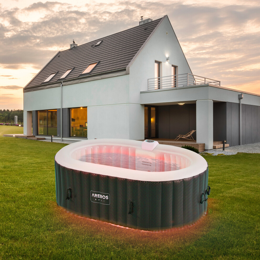 AREBOS Inflatable Hot Tub | Indoor/Outdoor Spa Pool with LEDs | 190x120cm  | 2 persons | 90 massage jets | heating | Incl. cover| Bubble Spa & Massage