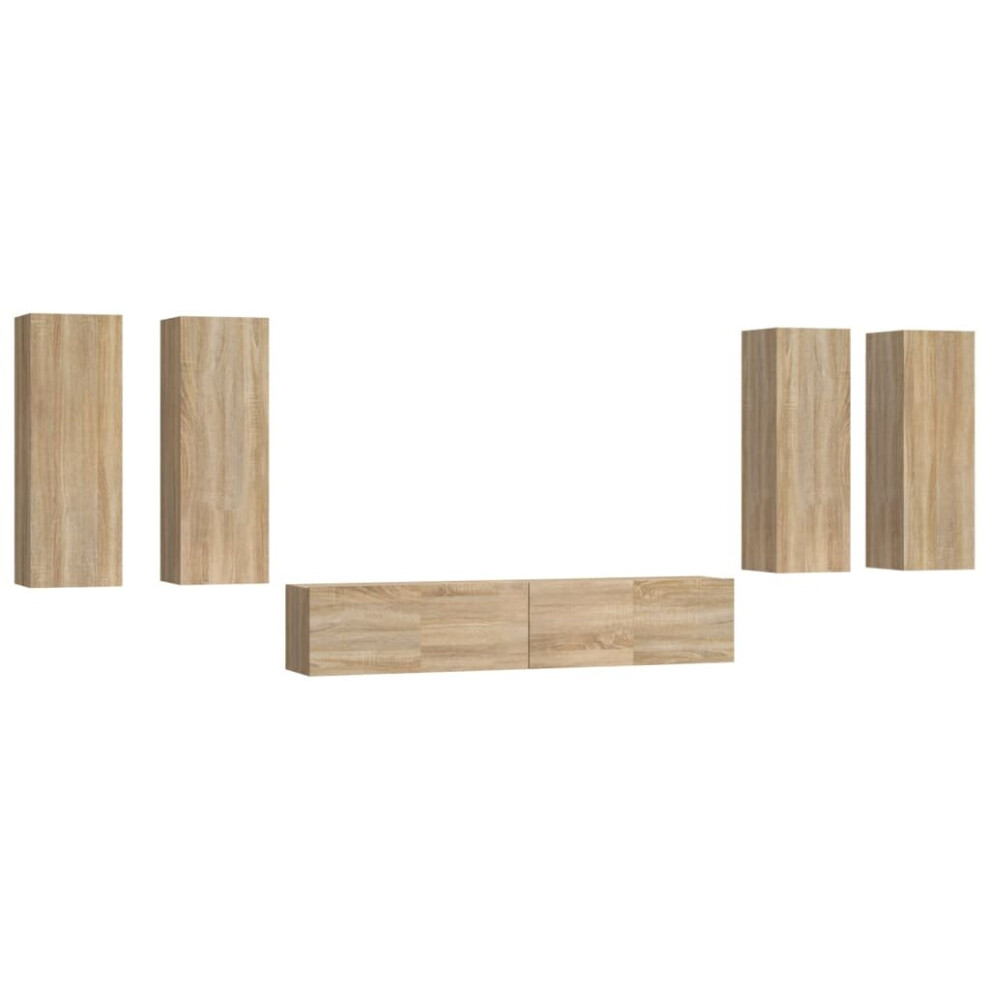 Vidaxl (Sonoma Oak, 80 X 30 X 30 Cm (W X D X H)) Tv Cabinet Set 6 Piece Tv Console Media Unit Cupboard Engineered Wood