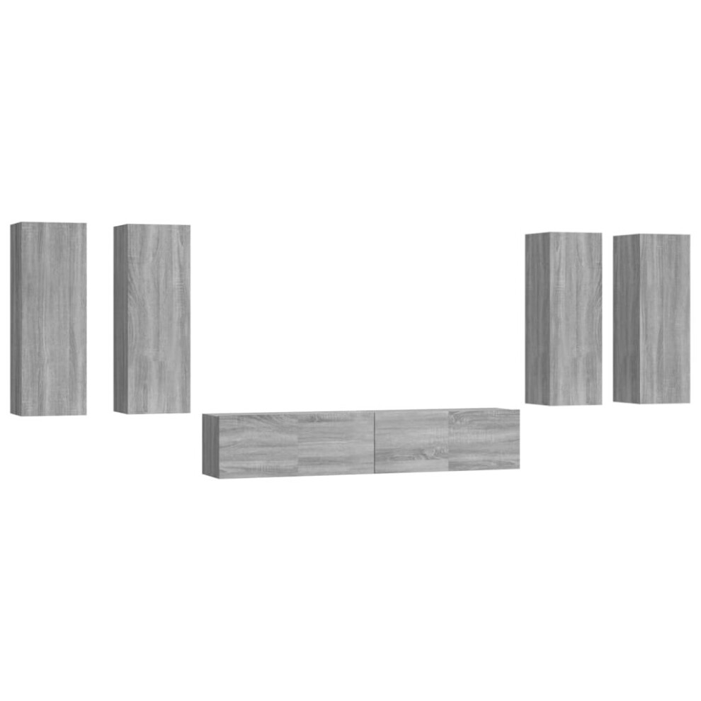 Vidaxl (Grey Sonoma, 80 X 30 X 30 Cm (W X D X H)) Tv Cabinet Set 6 Piece Tv Console Media Unit Cupboard Engineered Wood