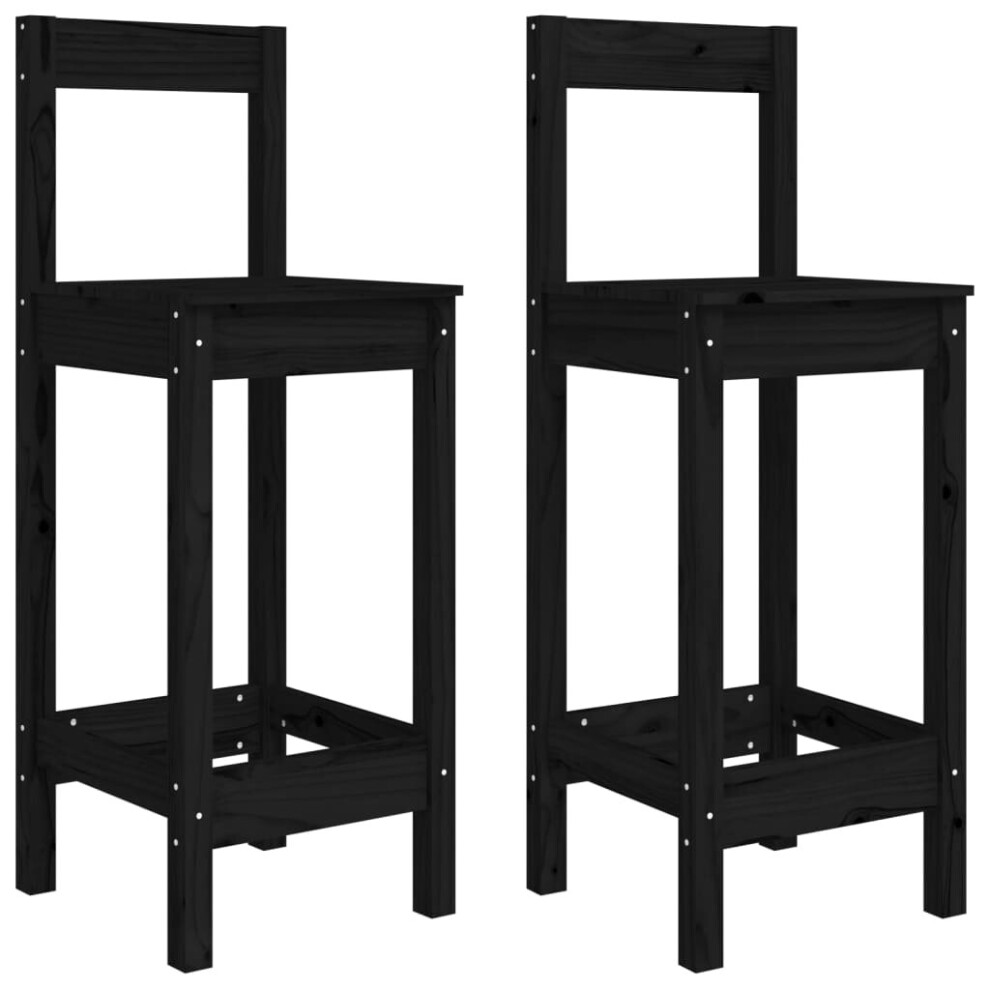 Vidaxl (Black, 40 X 41.5 X 112 Cm) 2X Solid Wood Pine Bar Chairs Wooden Dining Room Bar Stool Pub Chair