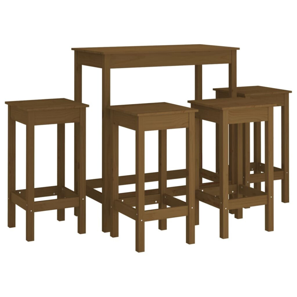 (Honey brown) vidaXL Solid Wood Pine Bar Set 5 Piece Wooden Kitchen Bistro Set Multi Colours