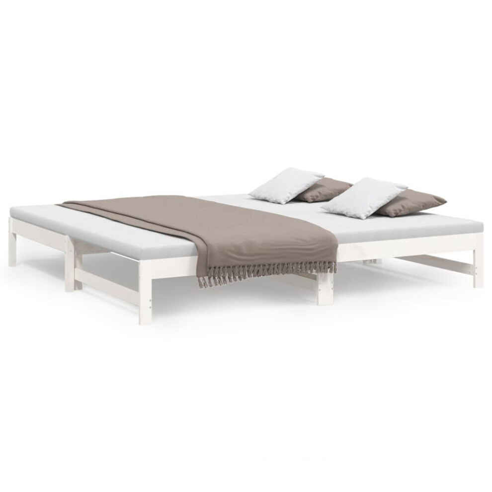 Vidaxl (White, 205.5 X 158 X 30 Cm) Solid Wood Pine Pull-Out Day Bed Wooden Sofa Bed Multi Colours/Sizes