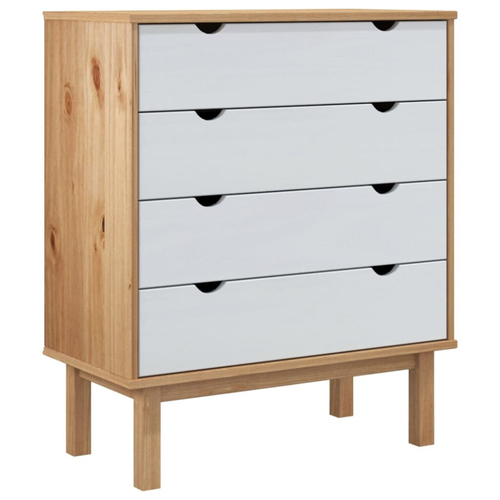 Vidaxl (Brown And White) Solid Wood Pine Drawer Cabinet Wooden Storage File Drawer Multi Colours