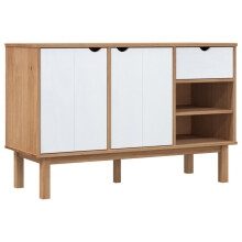 (Brown and white) vidaXL Solid Wood Pine Sideboard Wooden Highboard Home Organiser Multi Colours