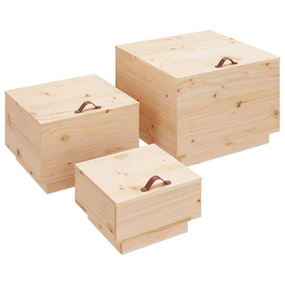 (Brown) vidaXL 3x Solid Wood Pine Storage Boxes With Lids Tool Chest Multi Colours