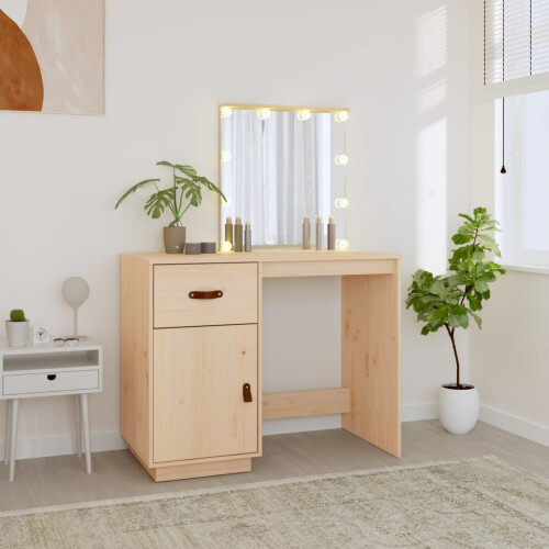 VidaXL (Brown) vidaXL Solid Wood Pine Dressing Table with LED Home Vanity Desk Multi Colours 2
