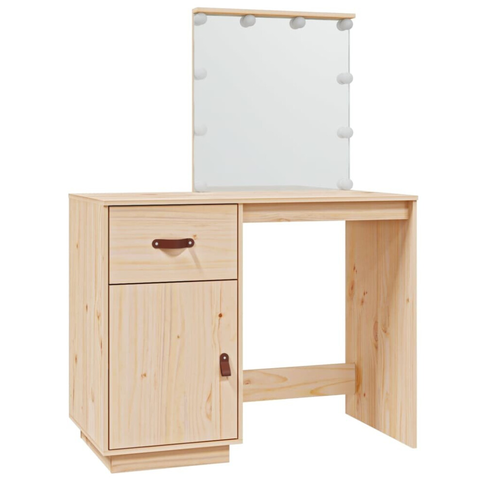 (Brown) vidaXL Solid Wood Pine Dressing Table with LED Home Vanity Desk Multi Colours