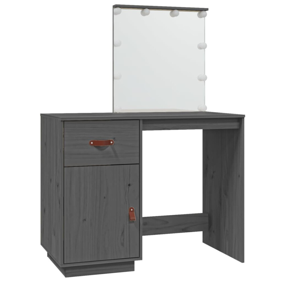 (Grey) vidaXL Solid Wood Pine Dressing Table with LED Home Vanity Desk Multi Colours