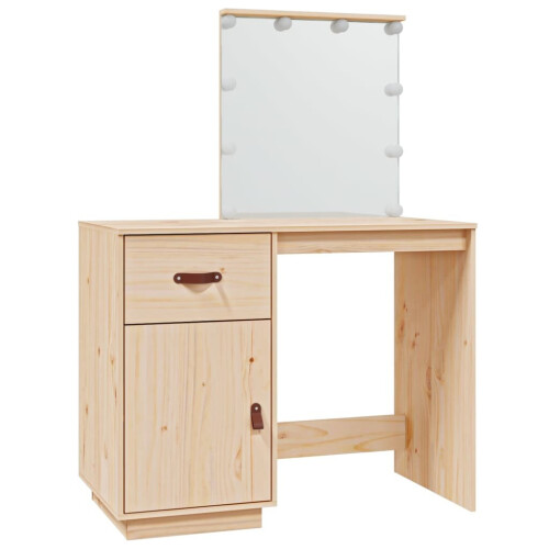VidaXL (Brown) vidaXL Solid Wood Pine Dressing Table with LED Home Vanity Desk Multi Colours 1