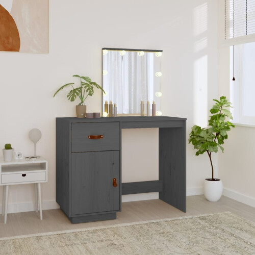 VidaXL (Grey) vidaXL Solid Wood Pine Dressing Table with LED Home Vanity Desk Multi Colours 2