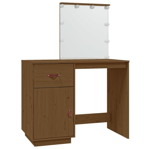 VidaXL (Honey brown) vidaXL Solid Wood Pine Dressing Table with LED Home Vanity Desk Multi Colours 1