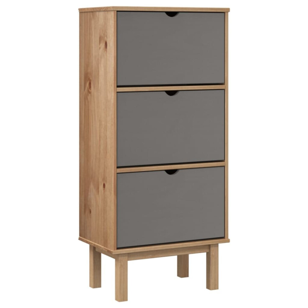 (Brown and grey) vidaXL Solid Wood Pine Shoe Cabinet with 3 Drawers Shoe Shelf Multi Colours