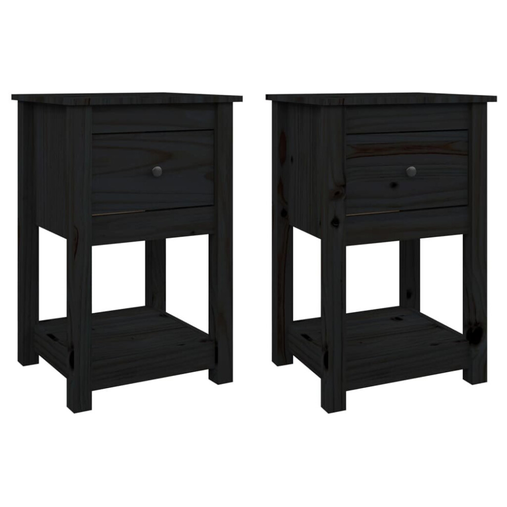 (Black, 2 x Bedside cabinet) vidaXL 1/2x Solid Wood Pine Bedside Cabinet Nightstand End Table Multi Colours