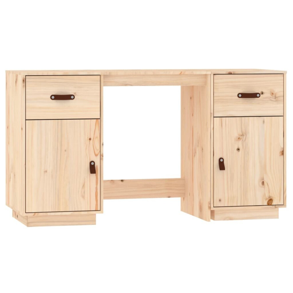 (Brown) vidaXL Solid Wood Pine Desk with Cabinets Computer Study Desk Multi Colours