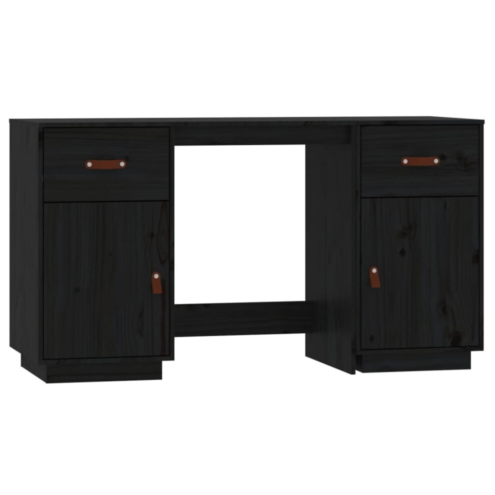 (Black) vidaXL Solid Wood Pine Desk with Cabinets Computer Study Desk Multi Colours