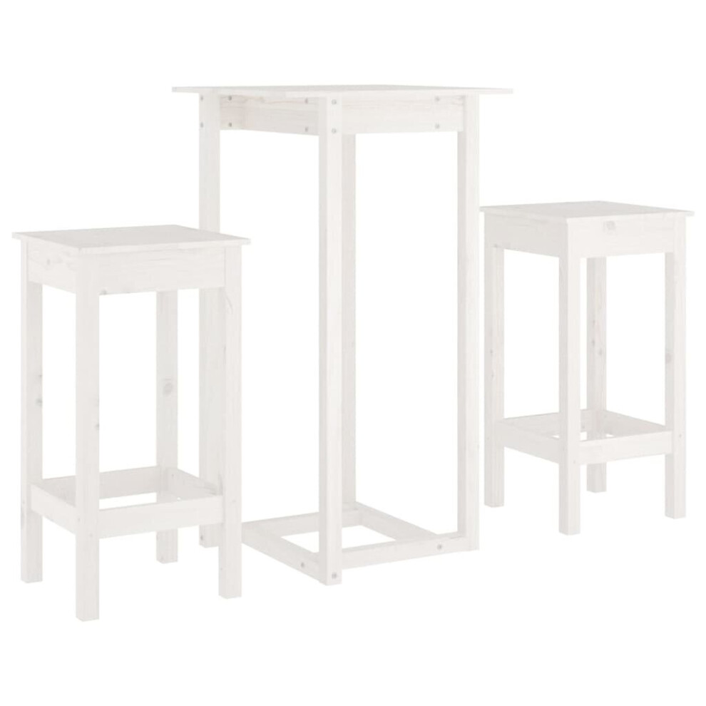 (White) vidaXL Solid Wood Pine Bar Set 3 Piece Wooden Kitchen Bistro Set Multi Colours