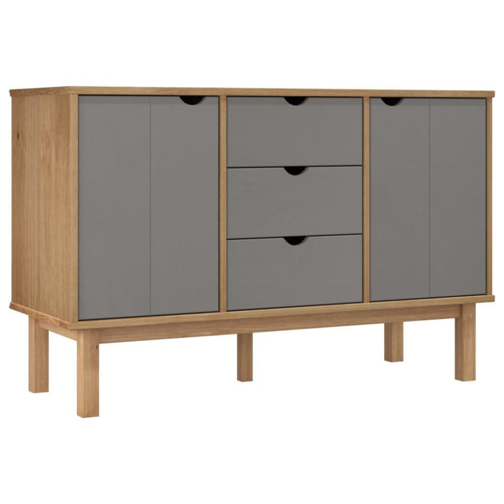 Vidaxl (Brown And Grey) Solid Wood Pine Sideboard Wooden Cabinet Home Organiser Multi Colours Brown,Grey
