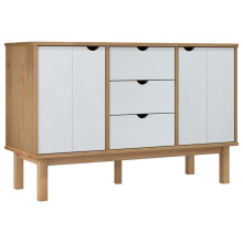 (Brown and white) vidaXL Solid Wood Pine Sideboard Wooden Cabinet Home Organiser Multi Colours