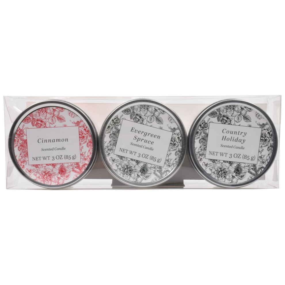 (Toile) Scented Candles New Set of 3 Festive Decorative Tin Gift set