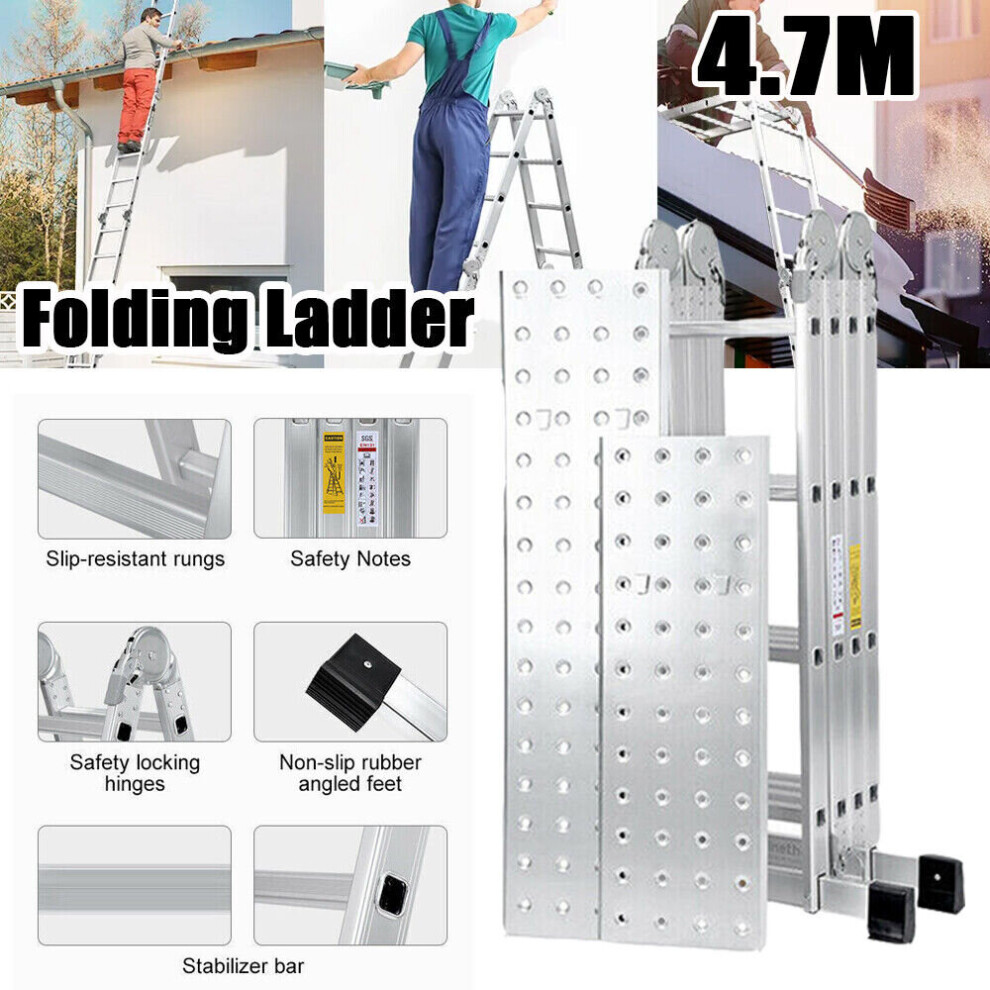 14In1 Multi-Purpose 4.7M Folding Ladder Aluminium Ladder W/Platform 009732201310
