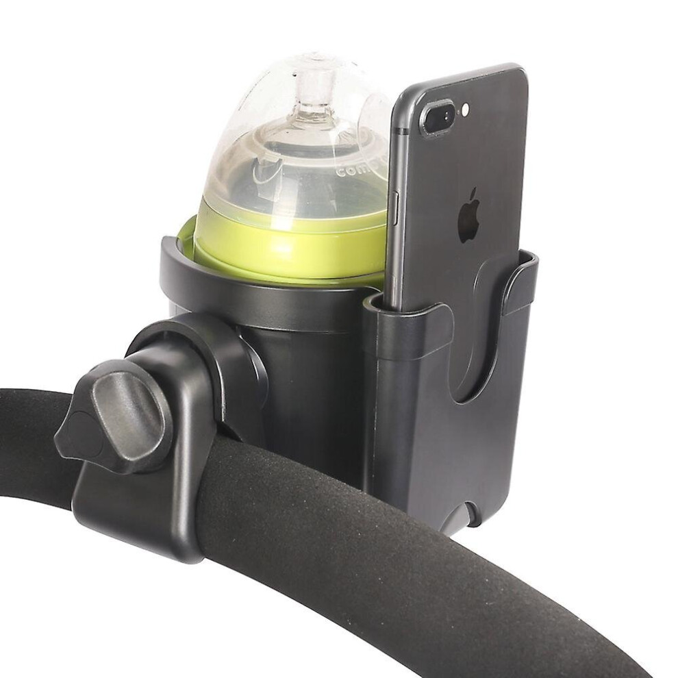 (Black) Universal Stroller Cup Phone Holder 360 Rotation Bottle Organizer Holder Black