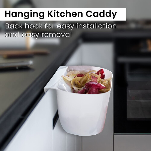 Plastic White Handy Kitchen Caddy Hanging Waste Bin Kitchen Over Cabinet Drawer Door Basket 2