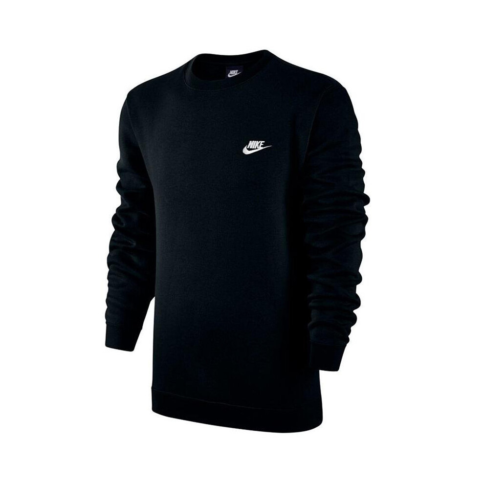 (Black, L) Nike Mens Sportswear Club Swoosh Crew Neck Sweat Shirt Logo