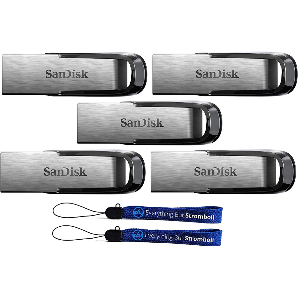 SanDisk Ultra Flair USB (5 Pack) 3.0 128GB Flash Drive High Performance up to 150MB/s - with (2) Everything But Stromboli (tm) Lanyard 128GB ..