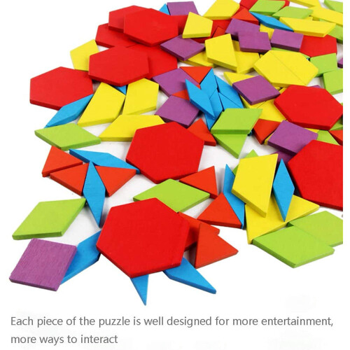155pcs Wooden Pattern Blocks Set Geometric Shape Educatioanal Puzzle Toys 1