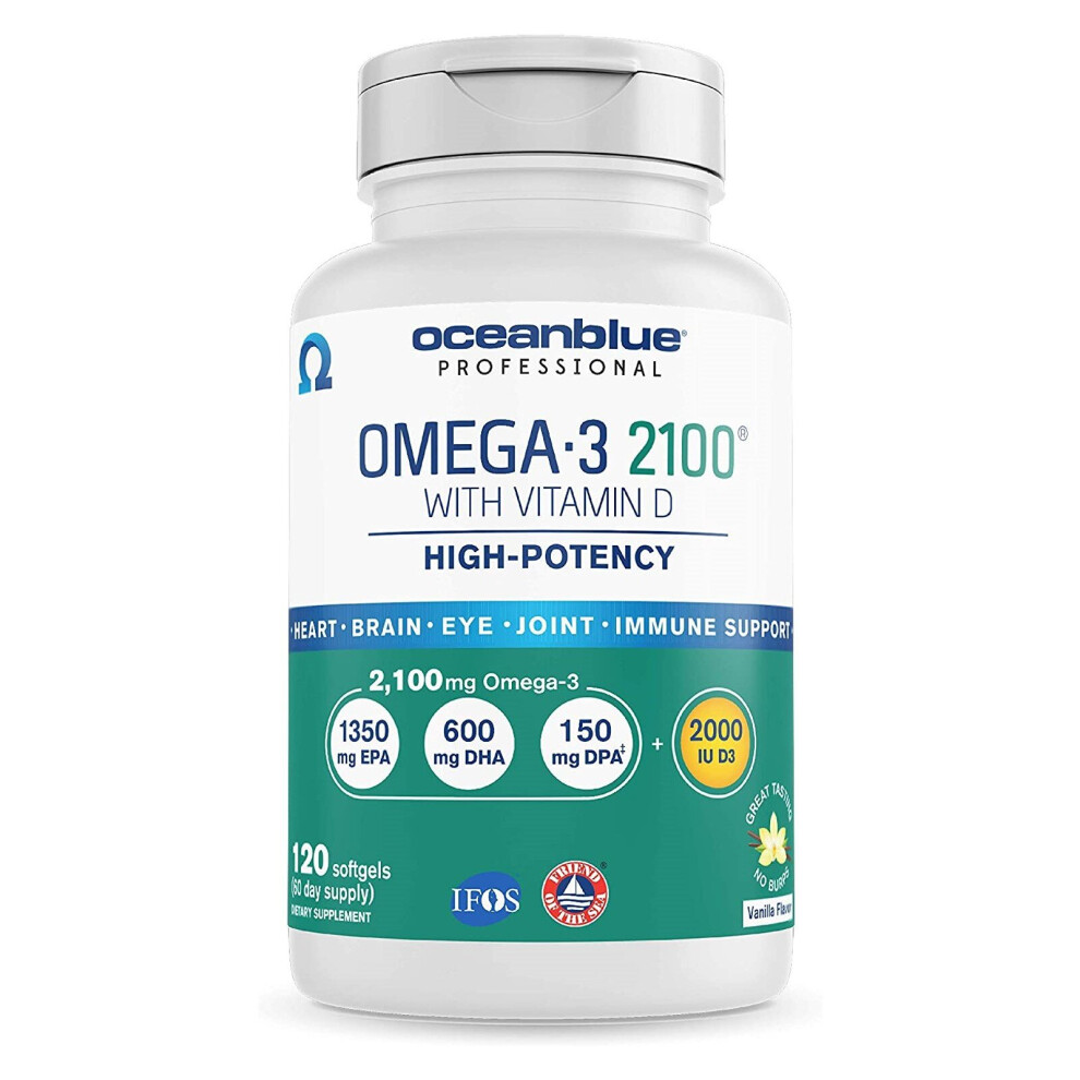Oceanblue Professional Omega-3 2100 With Vitamin D3, 120 Softgels, Vanilla Flavor