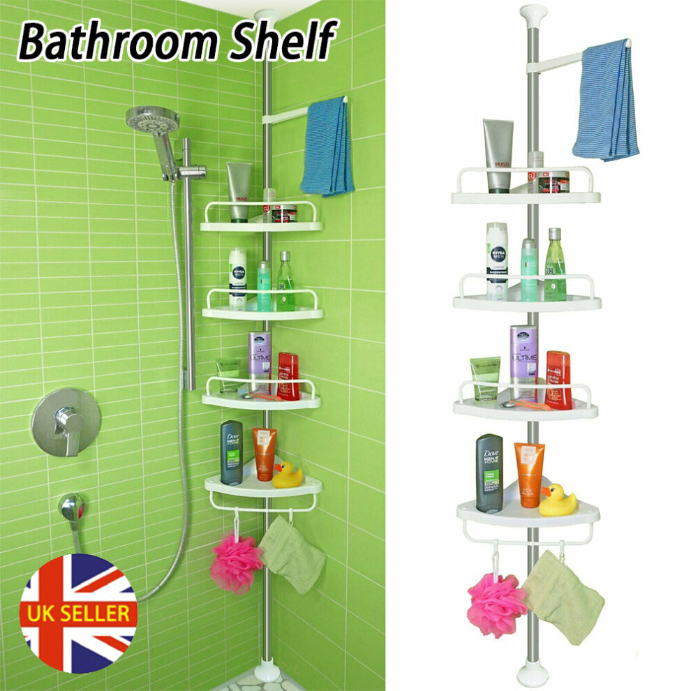 4 Tier Adjustable Telescopic Bathroom Shower Corner Rack Shelf Caddy Cream