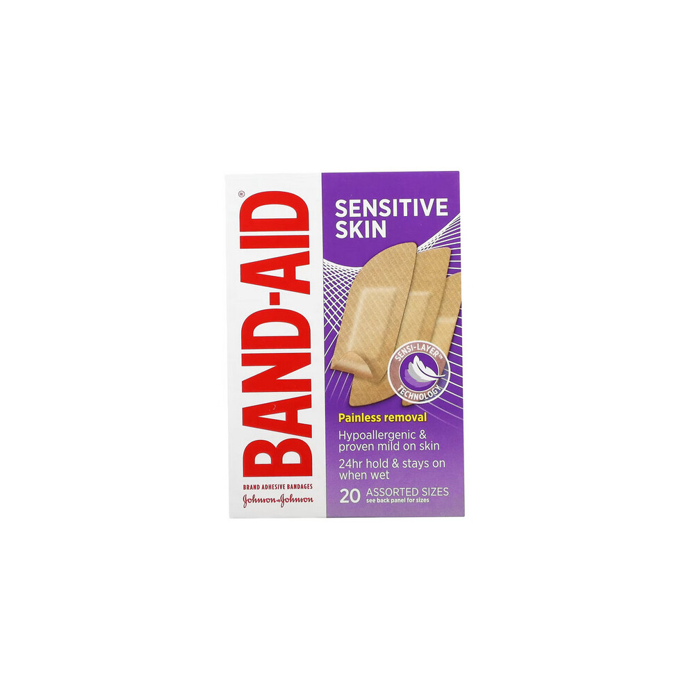 Band Aid , Sensitive Skin Adhesive Bandages, 20 Assorted Sizes